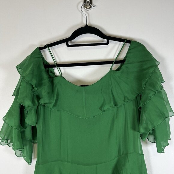 Alice + Olivia Flouncy Silk Chiffon‎ Tunic Dress Green Women’s Size 2 Designer - Picture 8 of 9